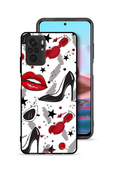 Tolwak Xiaomi Redmi Note 10 4G Protective Case Cover Lipstick And Shoes Art