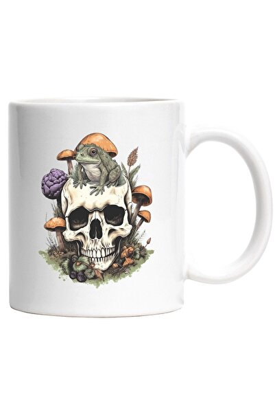 INOVATIX Персонализирана бяла чаша, Череп, Жаба, Гъби, Листа, Цветя, Гора, IN...