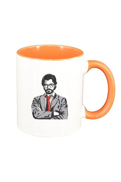 INOVATIX Personalized white mug, La Casa De Papel, orange interior, D1489, INOVATIX®. 330ml