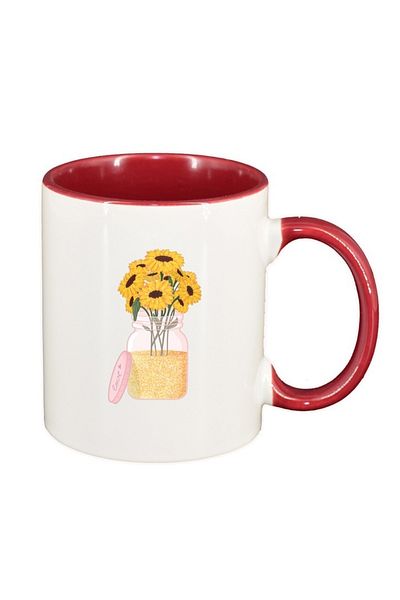 INOVATIX Personalized white mug, SunFlower, dark red interior, D1372, INOVATIX®. 330ml