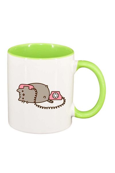 INOVATIX Personalized white mug, Emoji Cat, light green interior, D1018, INOVATIX®. 330ml