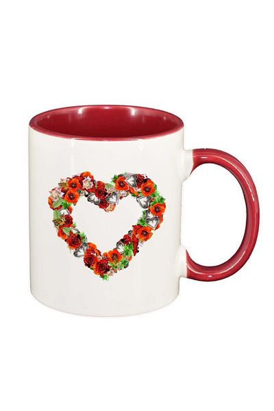 INOVATIX Personalized white mug, Flowers, Love, red interior, D977, INOVATIX®. 330ml