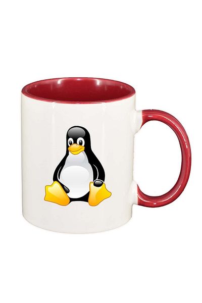 INOVATIX Personalized white mug, Penguin, red interior, D298, INOVATIX®. 330ml
