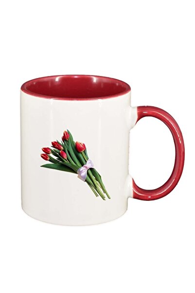 INOVATIX Персонализирана бяла чаша, Лале, червена вътрешност, D362, INOVATIX®...