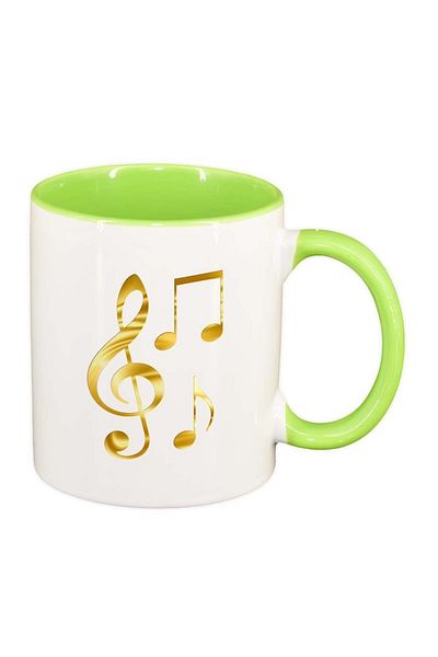 INOVATIX Personalized white mug, Musical Notes, light green interior, D965, INOVATIX®. 330ml