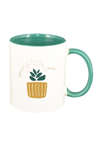 INOVATIX Εξατομικευμένη λευκή κούπα, μήνυμα ανάπτυξης, πράσινο εσωτερικό, D14...