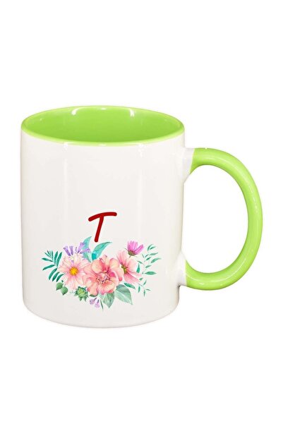 INOVATIX Cana alba personalizata, Flori cu alfabet, interior verde deschis, D...