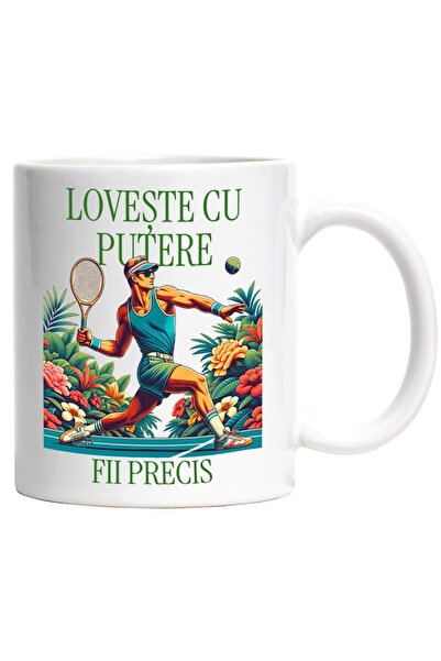 INOVATIX Cana alba personalizata, Om jucand tennis pe teren iubitor de sport,...