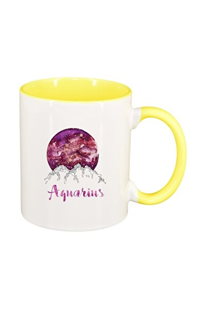 INOVATIX Cana alba personalizata, Zodiac, Aquarius, interior galben, D1386, I...