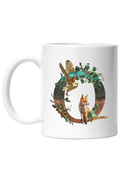 INOVATIX Personalized white mug, Letter, O, Fox, Owl, INOVATIX®. 330ml