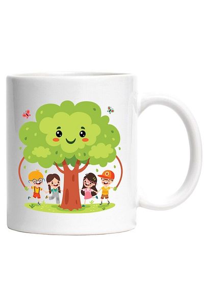 INOVATIX Personalized white mug, Tree, Children, Butterflies, Nature, Glasses, Leaves, INOVATIX®. 330ml