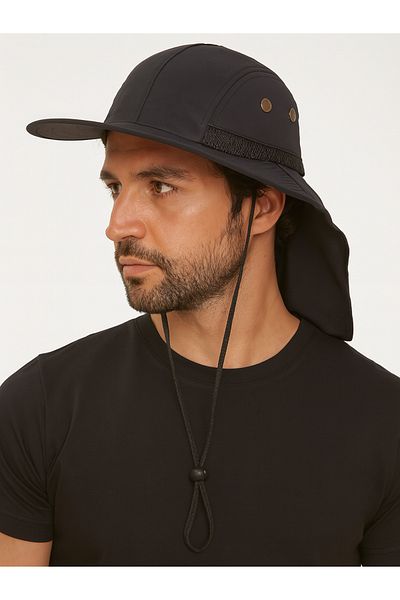 CosmoOutlet Men's Black Neck Protector Uv Sun Protection Breathable Outdoor Fisherman Hat