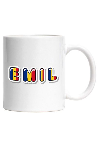 INOVATIX Personalized white mug, Name Emil, Romania, Supporter, Romanian Flag, Patriot, INOVATIX®. 330ml
