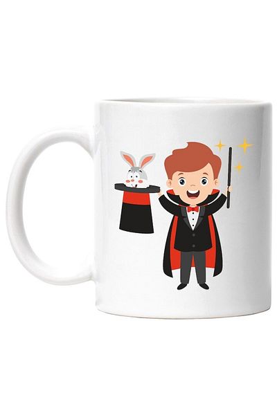 INOVATIX Personalized white mug, Magician, Circus, Wand, Stars, Rabbit, Hat, Cape, INOVATIX®. 330ml