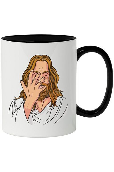 INOVATIX Personalized white mug, Jesus, Parody, Religion, Christianity, Meme, with Black Handle, INOVATIX®. 330ml