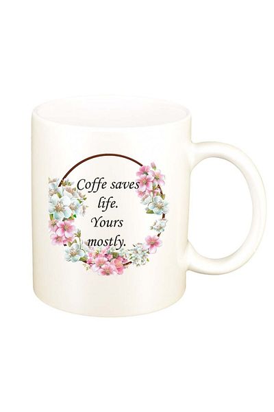 INOVATIX Personalized white mug, Flowers, Coffee saves life, D1040, INOVATIX®. 330ml