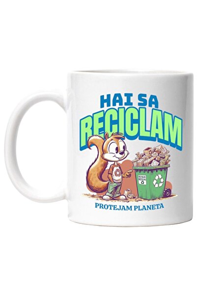 INOVATIX Cana alba personalizata, Animal Veverita Tomberan Deseu Reciclat Hai...