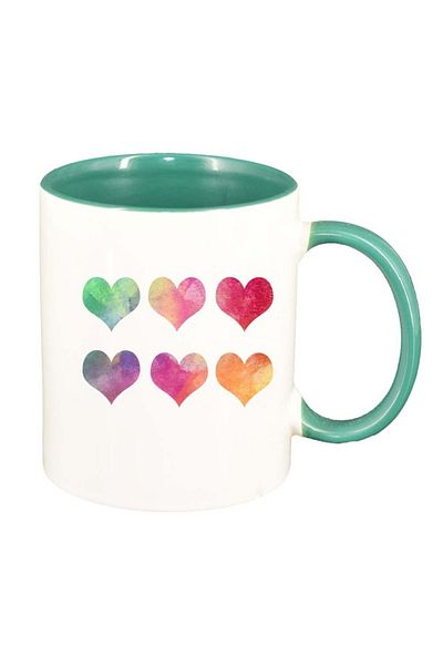 INOVATIX Cana alba personalizata, Colorful Hearts, interior verde, D954, INOVATIX®. 330ml