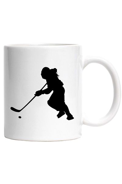 INOVATIX Personalized white mug, a woman playing hockey - puck stick, INOVATIX®. 330ml