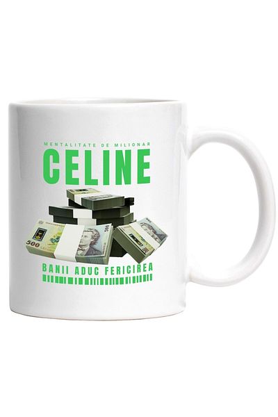 INOVATIX Personalized white mug, _Celine_ - Money Brings Happiness, INOVATIX®. 330ml