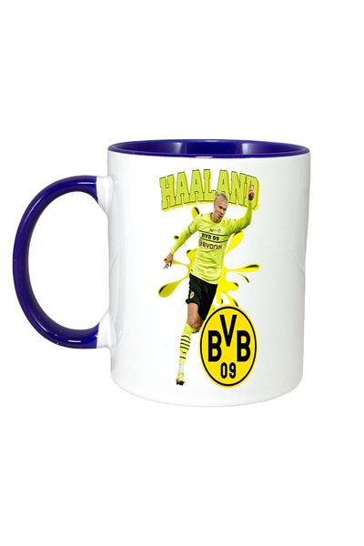 INOVATIX Cana Alba Personalizata, Haaland Borussia, Maner Si Interior Albastru, ®. 330ml