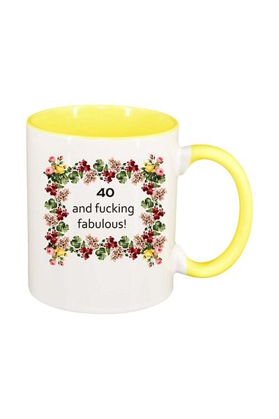 INOVATIX Personalized white mug, Flowers, I`m fabulous, yellow interior, D1059, INOVATIX®. 330ml