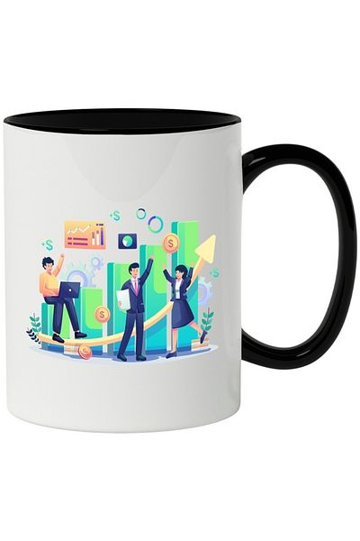 INOVATIX Personalized white mug, Finance, Performance, Money, with Black Handle, INOVATIX®. 330ml
