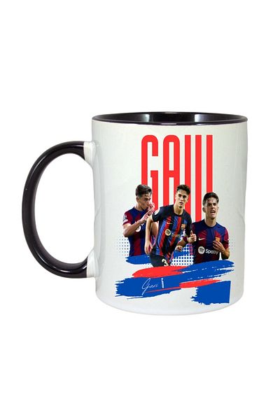 INOVATIX Personalized White Mug, Gavi Barcelona Player, Black Handle and Interior, ®. 330ml