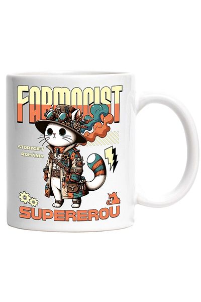 INOVATIX Personalized white mug, Pharmacist Cat_ Superhero Medical profession, INOVATIX®. 330ml