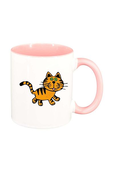 INOVATIX Personalized white mug, Drawn Cat, pink interior, D986, INOVATIX®. 330ml