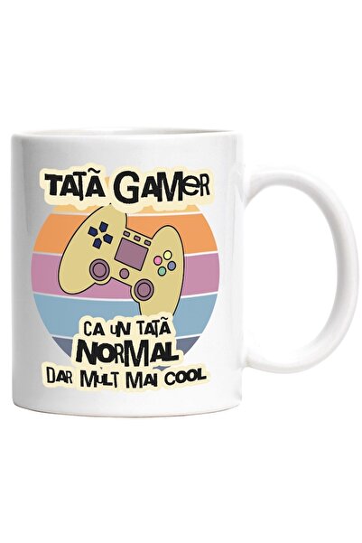 INOVATIX Cana alba personalizata, Tata Gamer cool maneta de video lume virtua...