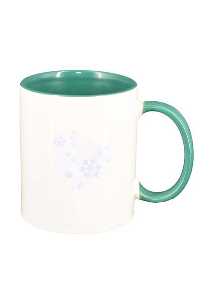 INOVATIX Personalized white mug, Snowflakes, green interior, D211, INOVATIX®. 330ml