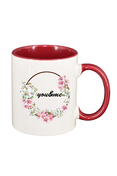 INOVATIX Персонализирана бяла чаша, Цветя, Ти и аз, червена вътрешност, D1044...