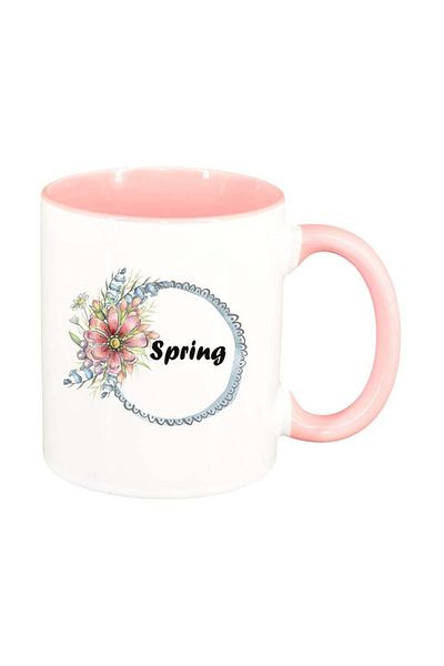 INOVATIX Personalized white mug, Flowers, Spring, pink interior, D1036, INOVATIX®. 330ml