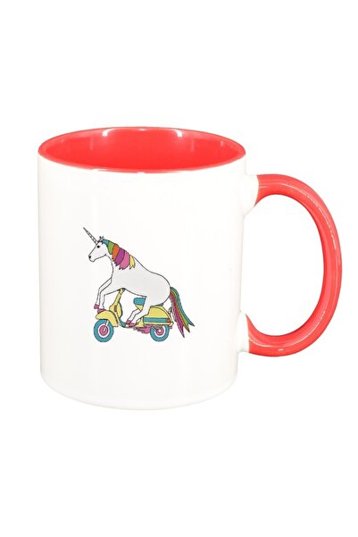 INOVATIX Εξατομικευμένη λευκή κούπα, Μονόκερος - Vespa, κόκκινο εσωτερικό, D1...