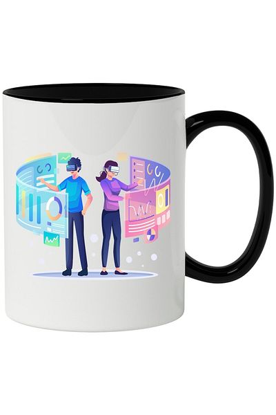 INOVATIX Personalized white mug, VR, Virtual, Screen, Graphics, Performance, with Black Handle, INOVATIX®. 330ml