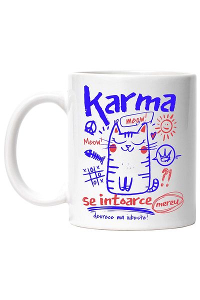 INOVATIX Personalized white mug, Cat-Karma always comes back, INOVATIX®. 330ml
