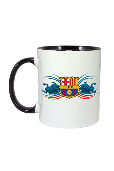 INOVATIX Personalized White Mug, Barcelona Fc Spain, Black Handle and Interior, ®. 330ml