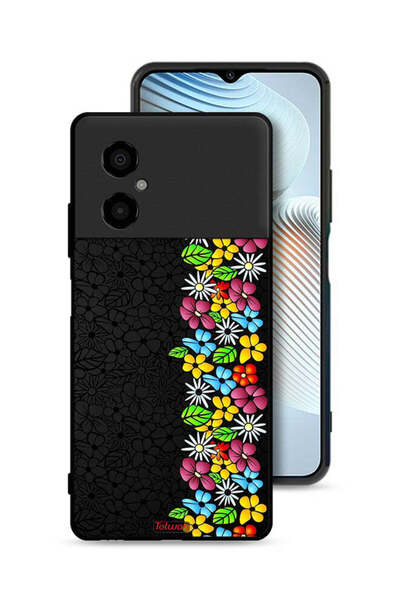 Tolwak Xiaomi Poco M4 5G Protective Case Cover Flowers Line