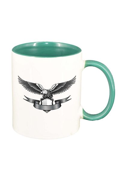 INOVATIX Personalized white mug, Eagle, green interior, D301, INOVATIX®. 330ml