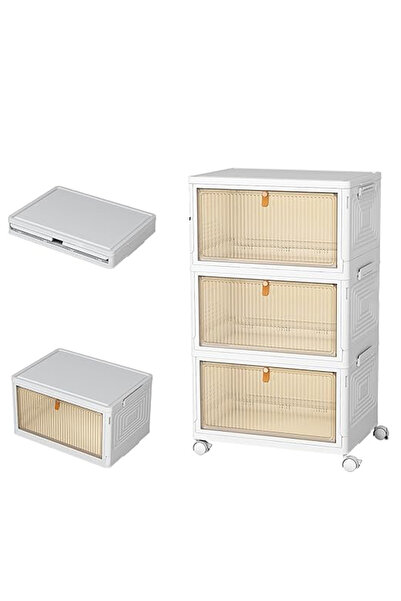 Lawazim صندوق تخزين بلاستيكي بثلاث طبقات - منظم قابل للتكديس مع غطاء للاستخدا...