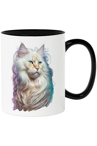 INOVATIX Personalized white mug, Long White Fur, Shiny, Animals, with Black Handle, INOVATIX®. 330ml