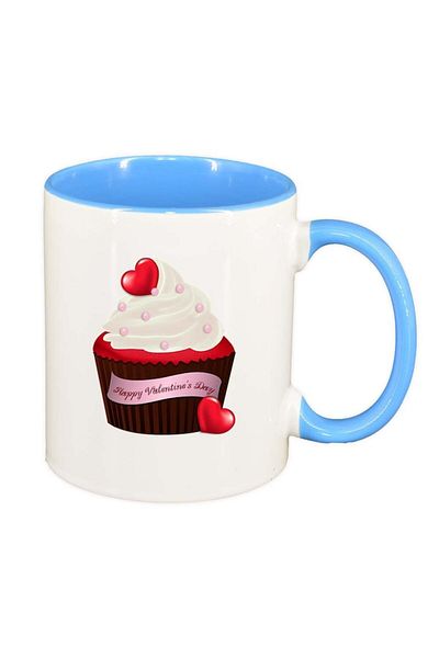 INOVATIX Cana alba personalizata, Muffin, interior albastru, D398, INOVATIX®. 330ml