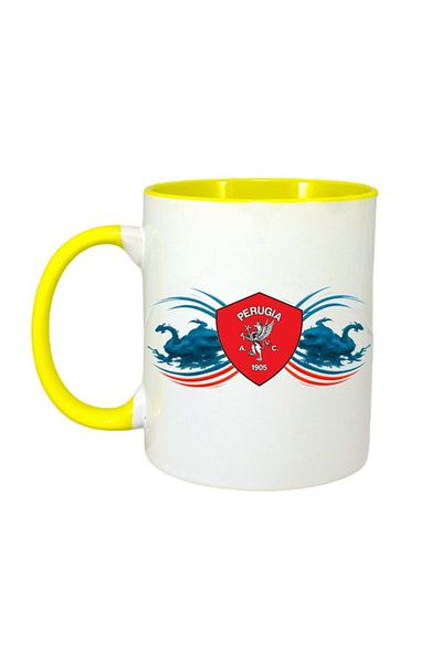 INOVATIX Personalized White Mug, Ac Perugia Italy, Yellow Handle and Interior, ®. 330ml