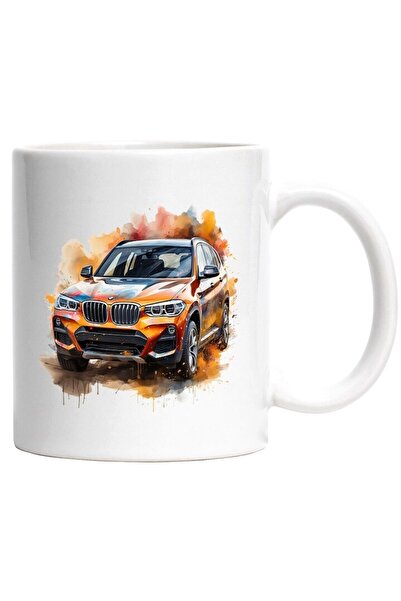 INOVATIX Cana alba personalizata, Masina, BMW, Apa, Watercolor, Vopsea, Farur...