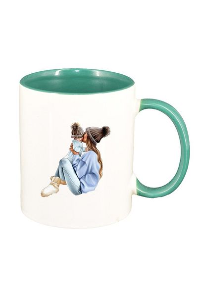 INOVATIX Personalized white mug, Princess, Mother Child, Little Girl, green interior, D1361, INOVATIX®. 330ml