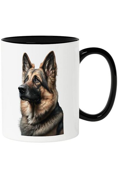 INOVATIX Personalized white mug, German Shepherd Puppy Image, with Black Handle, INOVATIX®. 330ml
