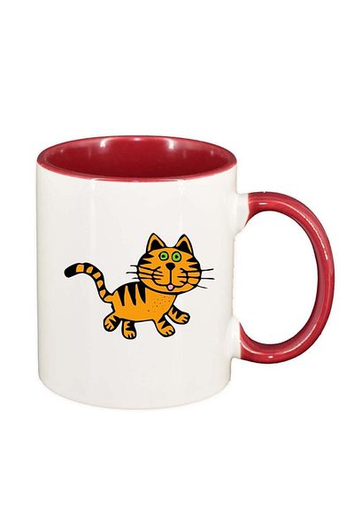 INOVATIX Personalized white mug, Drawn Cat, red interior, D986, INOVATIX®. 330ml
