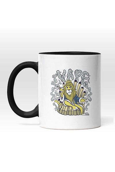 INOVATIX Personalized white mug, Lion King, King of Vape, with Black Handle, INOVATIX®. 330ml
