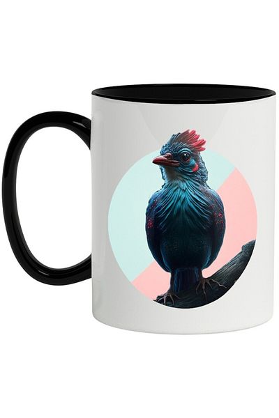 INOVATIX Personalized white mug, Bird, Exotic, Tree, Fantasy, Animal, with Black Handle, INOVATIX®. 330ml